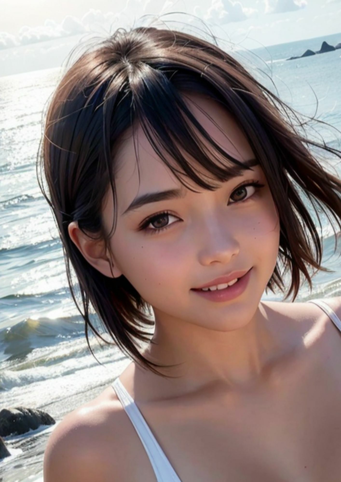 私のイク顔をみて？強気な彼女が浜辺でお誘い - サンプル画像 6