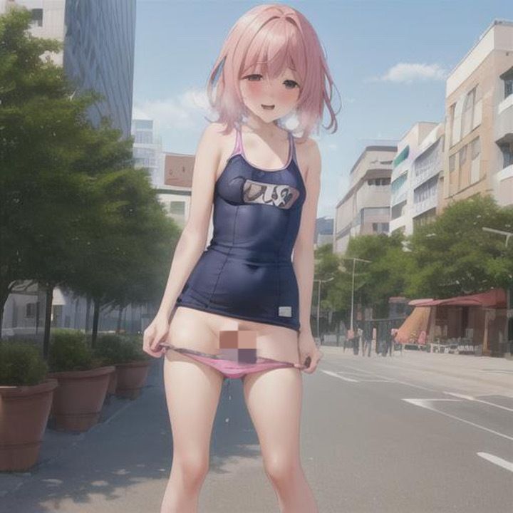 魅惑のスク水露出  ピンク髪ちゃん編 - サンプル画像 5