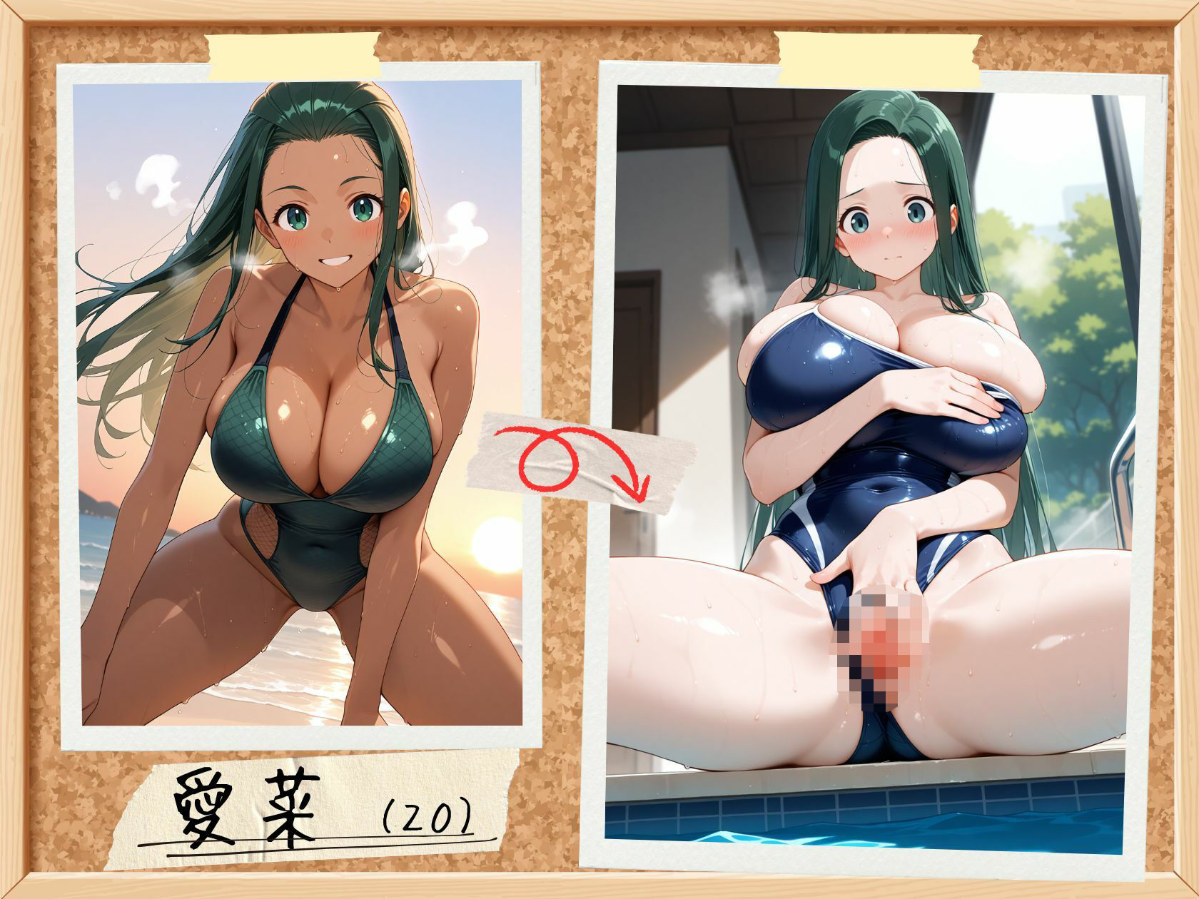 爆乳黒ギャルの白ギャル変身！水着＆スク水 - サンプル画像 5