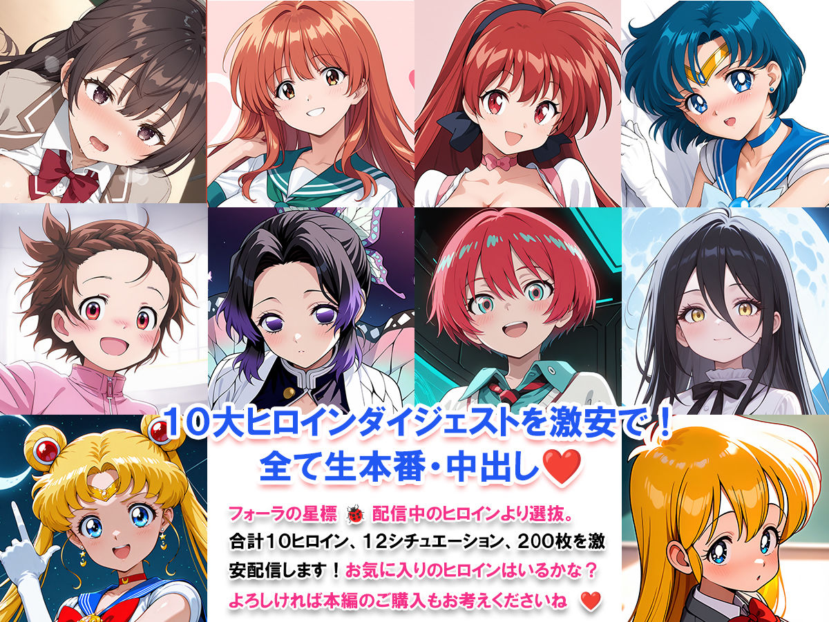 特別価格！10大ヒロイン生本番中出しダイジェスト☆10キャラ☆12シチュ☆200枚 - サンプル画像 1
