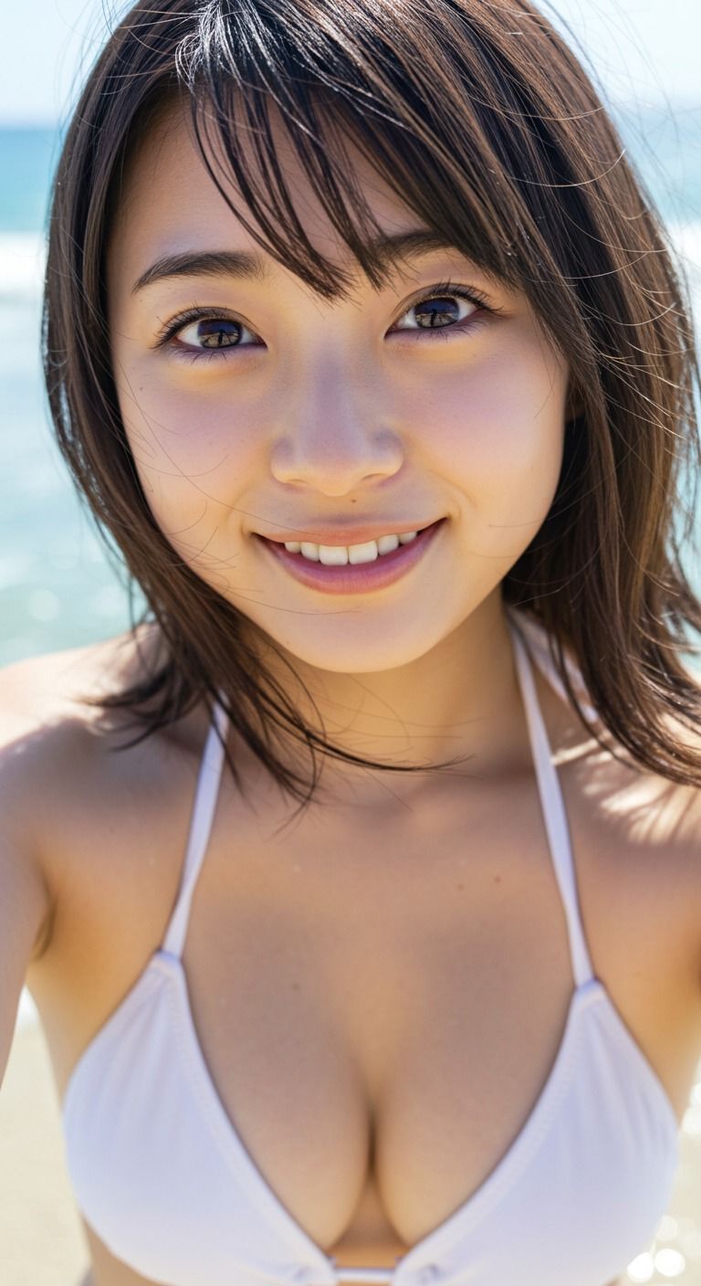 【AI水着美女】白ビキニ彼女と海セルフィーデート 50枚 - サンプル画像 2