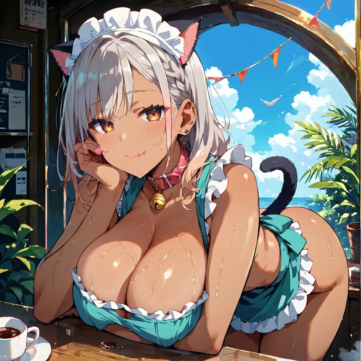 巨乳黒ギャル猫耳メイドH！Vol.6 - サンプル画像 8