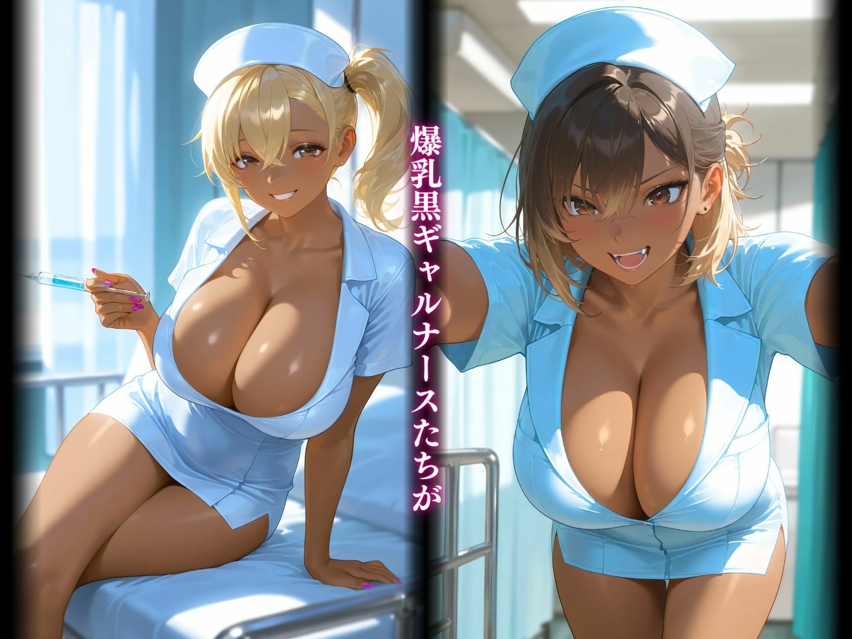 爆乳すぎる黒ギャルナース - サンプル画像 1