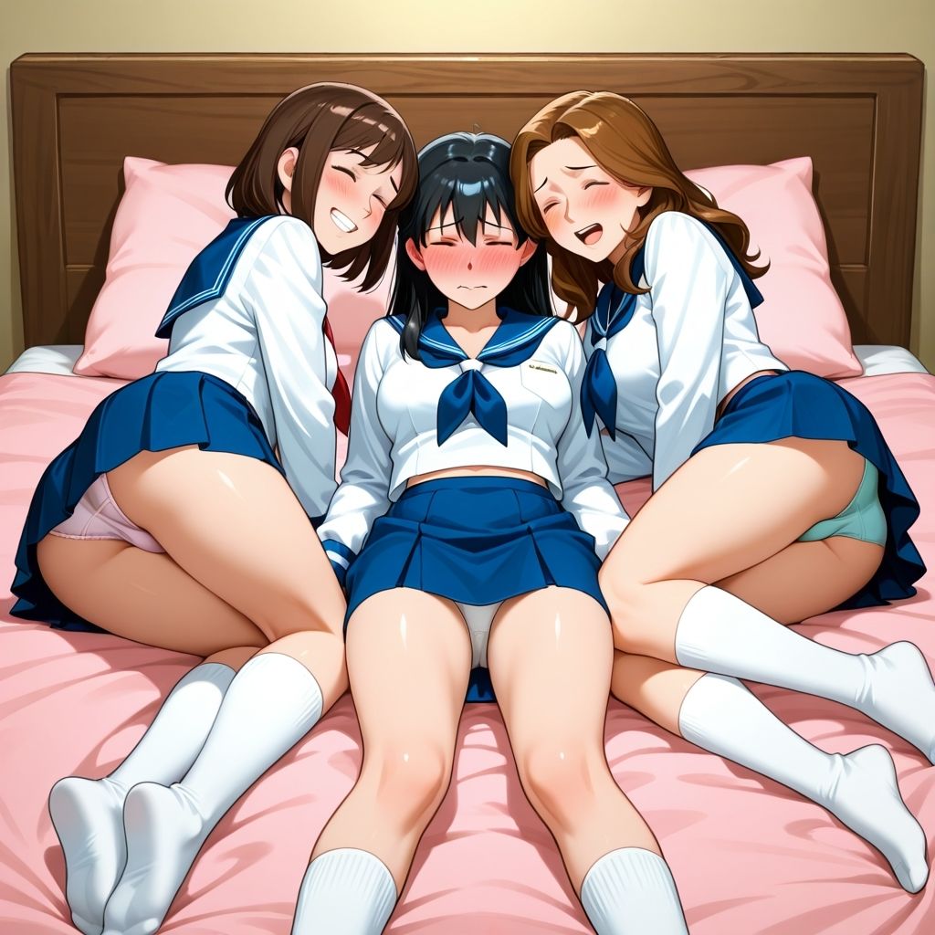 フェチコレVol.117 ベッドにパンチラしながら寝そべる制服コスプレ人妻ハーレム【枚数250枚】 - サンプル画像 3