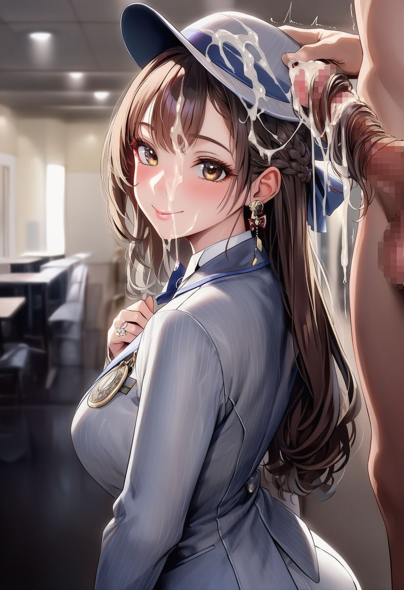 【完全着衣】美人受付嬢 制服と髪にぶっかけ - サンプル画像 8
