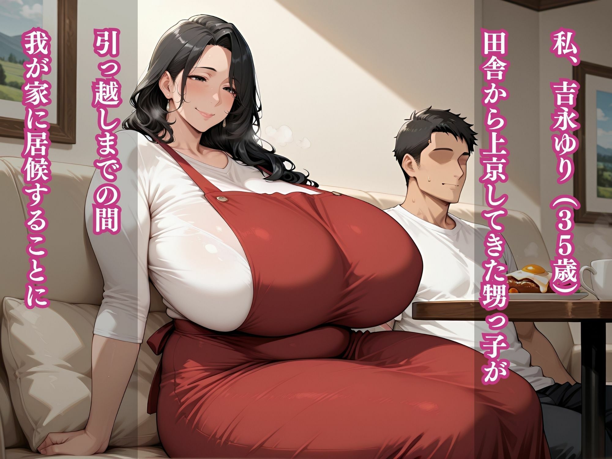 爆乳叔母（35才）  旦那出張中に居候甥っ子の朝立ちで若き肉棒に発情セックス - サンプル画像 1