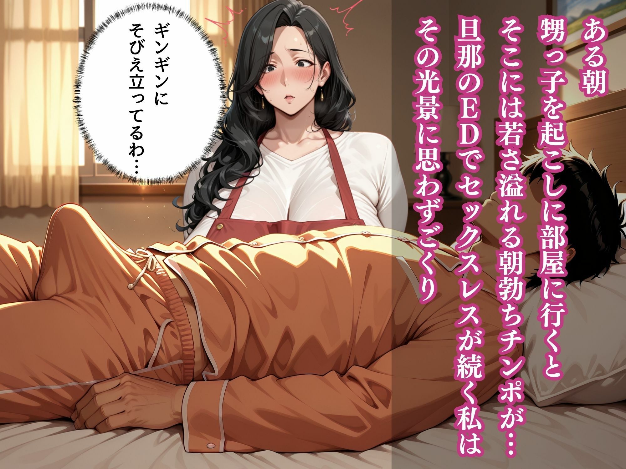 爆乳叔母（35才）  旦那出張中に居候甥っ子の朝立ちで若き肉棒に発情セックス - サンプル画像 2