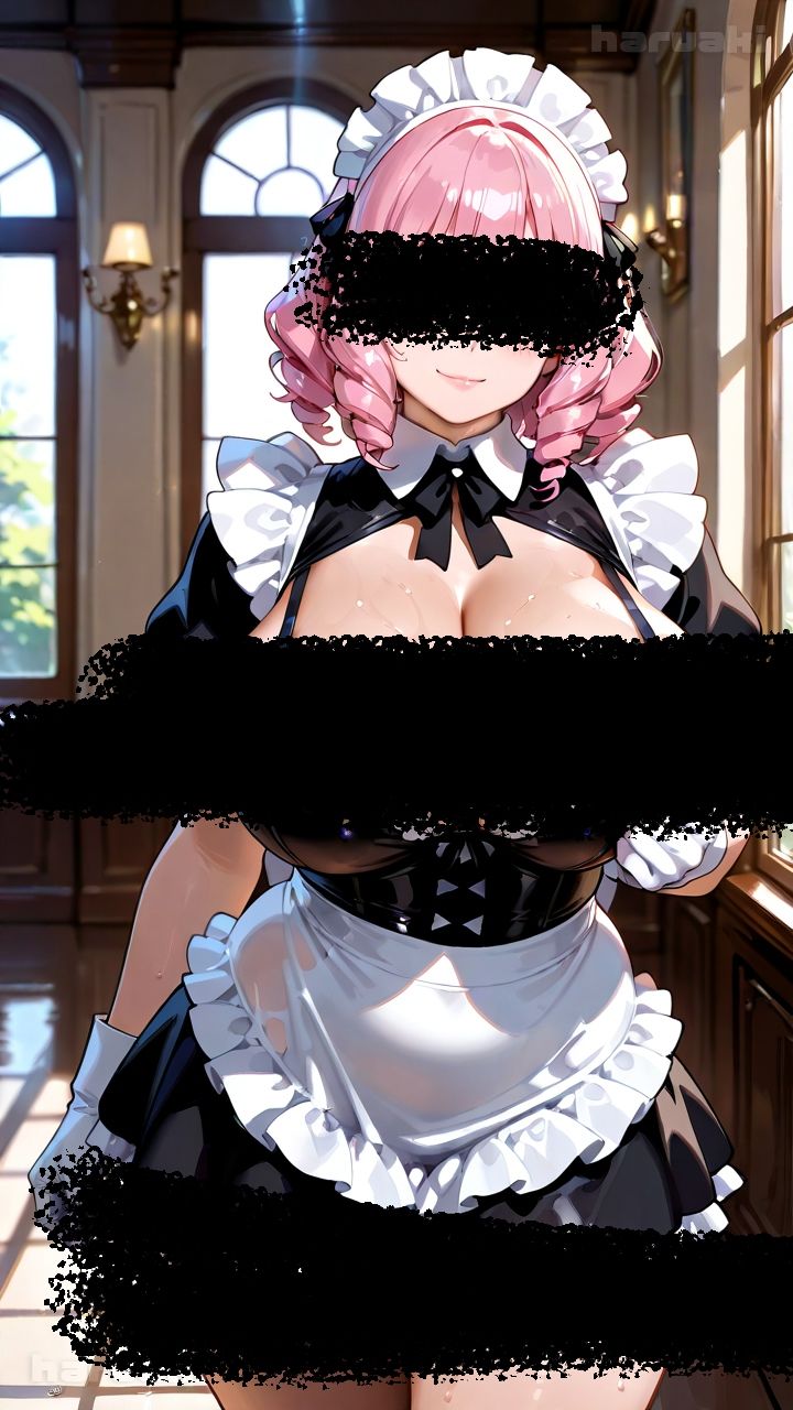 【AIアニメ巨乳美女写真集】Vol.1谷間を強調したくて仕方がないピンク髪メイド - サンプル画像 4