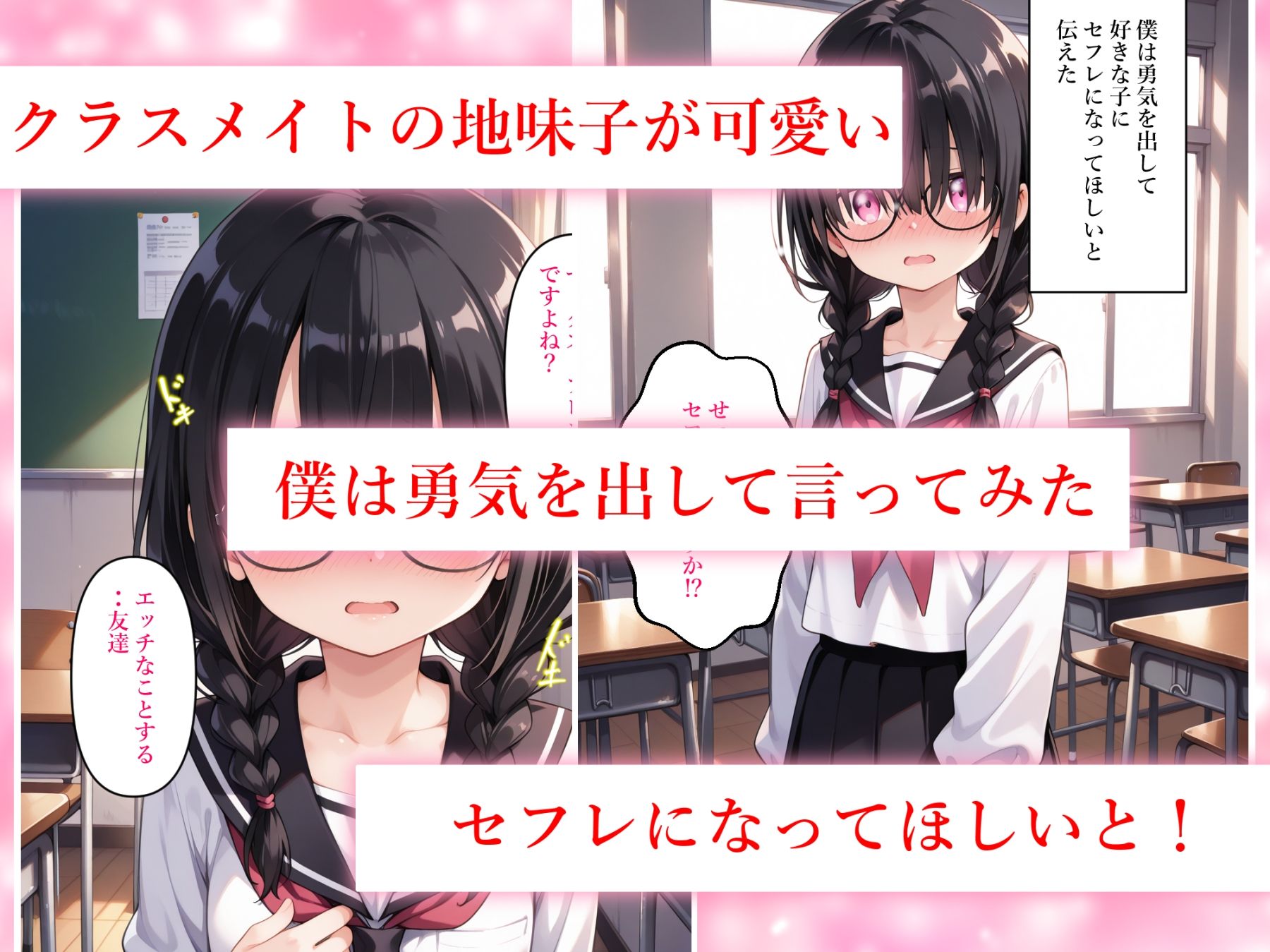 地味で目立たないクラスメイトの黒髪おさげの眼鏡っ子の事が大好きなのでセフレになってほしいと言ってみた - サンプル画像 1