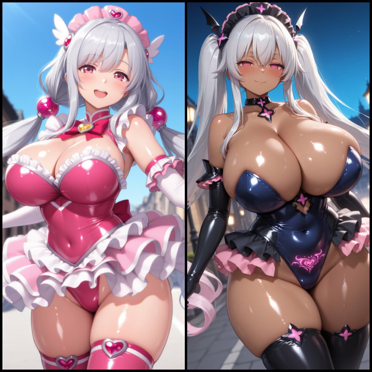 【悪堕ち×淫紋】銀髪褐色の爆乳魔法少女。淫らな肉厚ボディで夜の街を彷徨い、見知らぬ男に搾り尽くされる - サンプル画像 1