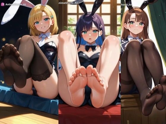 【セリフ音声付きアニメ6分13秒】足コキでオナサポ！エッチなバニーガールさんたちが足コキでアナタにご奉仕してくれます！くるぶし、ムチムチな太もも、足の裏、ストッキング、ピチピチな素脚、お尻 - サンプル画像 1