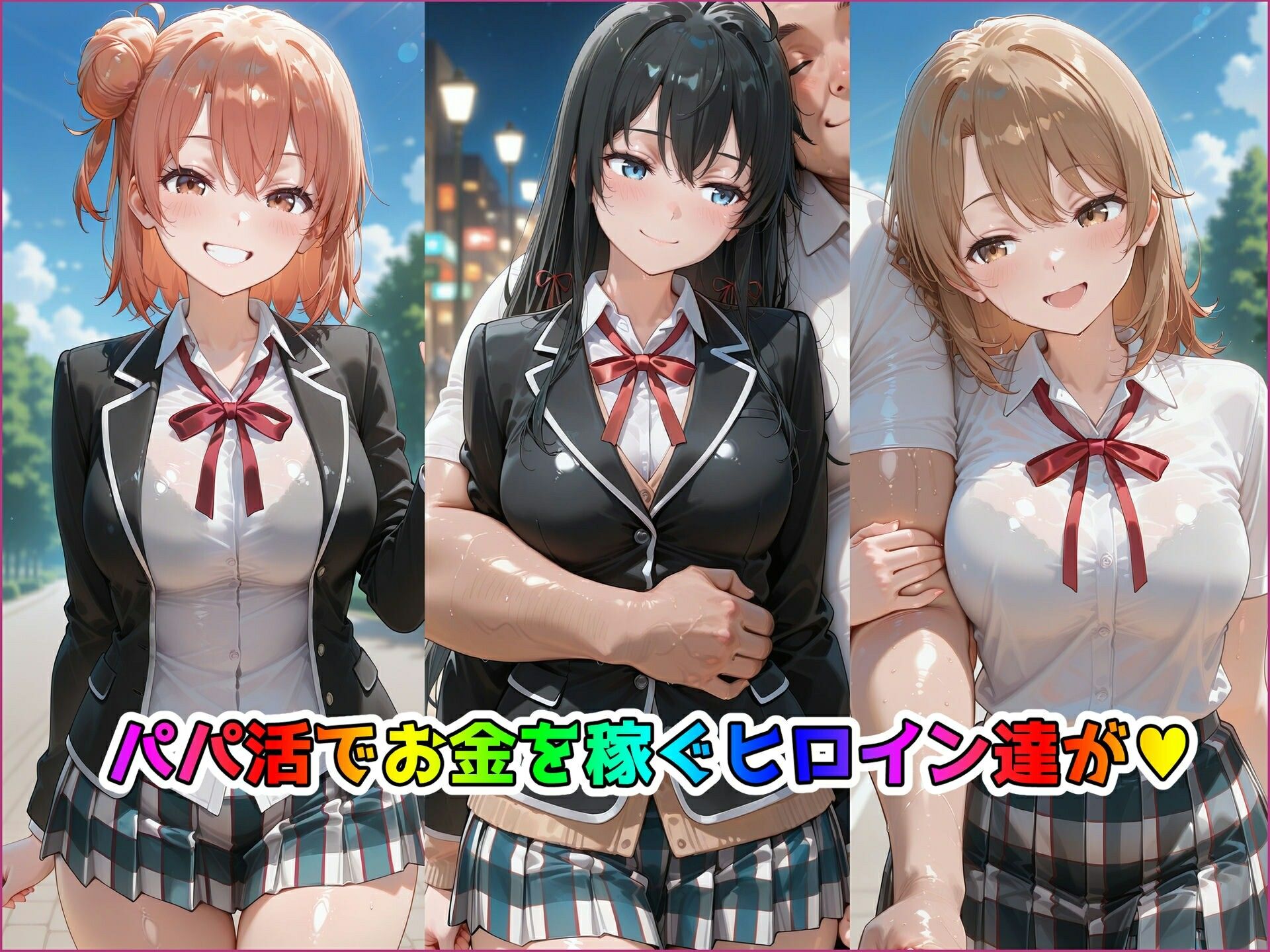 パパ活ヒロインと膣内射精えっちする話  俺ガ〇ルの三人編  由比ヶ浜〇衣＆雪ノ〇雪乃＆一色〇ろは - サンプル画像 2