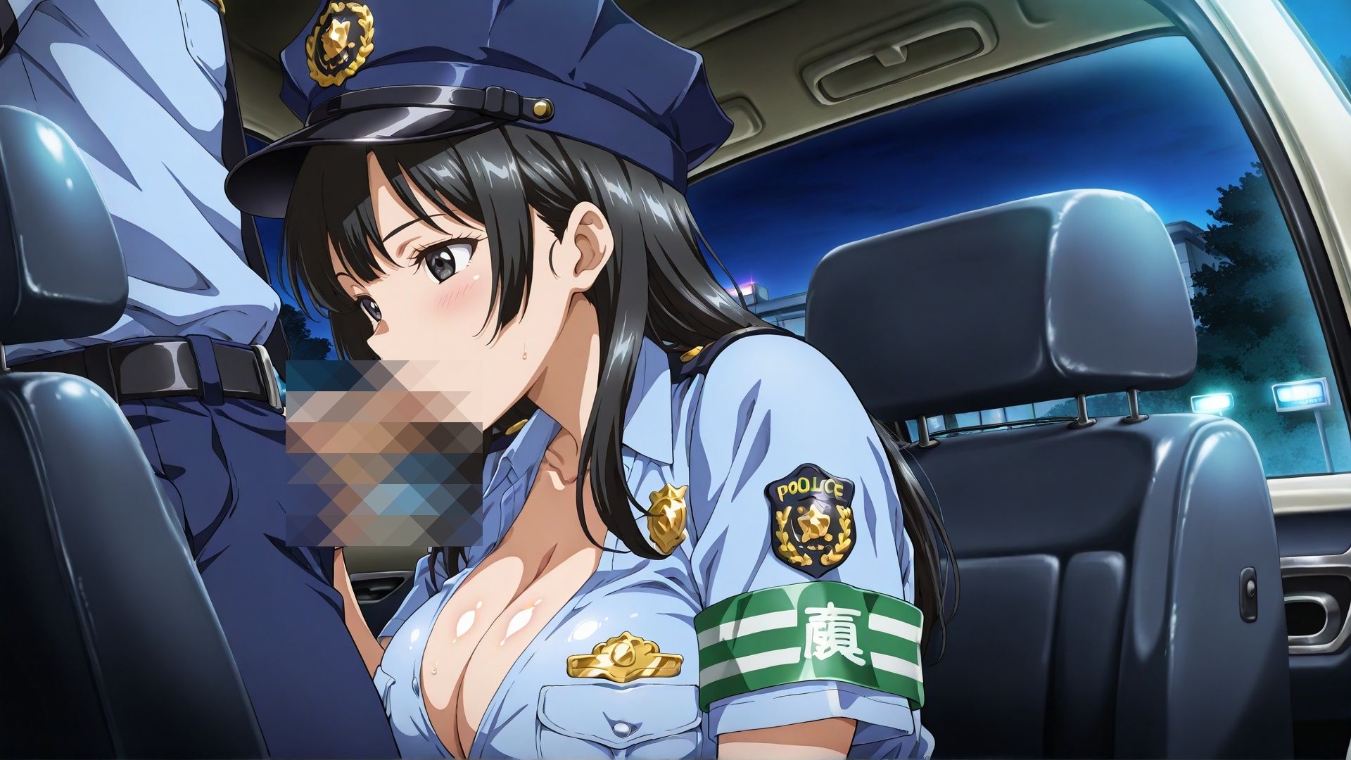 勤務後の爆乳女警察官をパトカー内でハメまくった記録 - サンプル画像 2