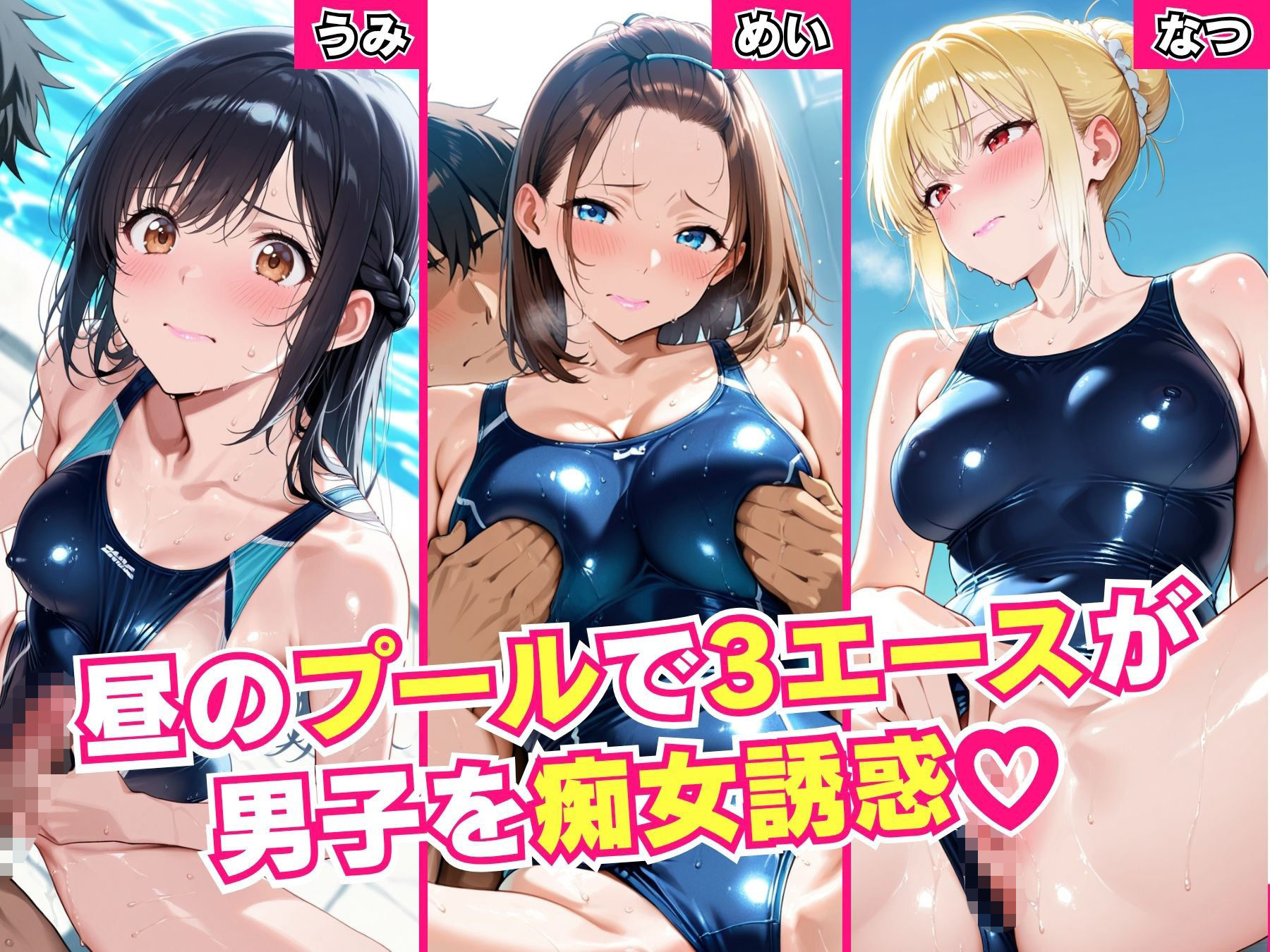 スク水3エースの昼夜竿管理 〜水泳部美少女たちが男子生徒たちを虜にする秘密のプール乱交〜 - サンプル画像 1