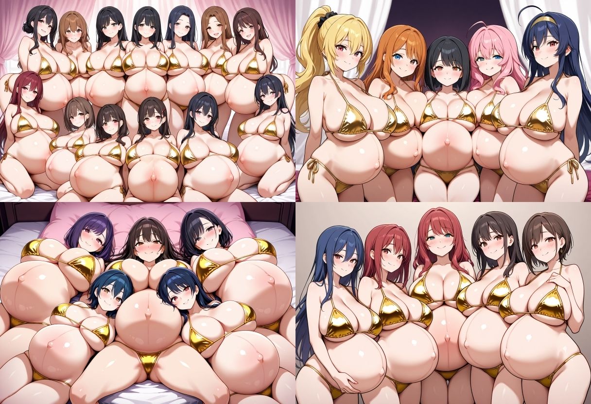 【500枚】金ビキニ×巨乳×妊婦 ハーレムCG集 - サンプル画像 2