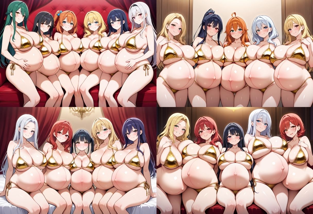 【500枚】金ビキニ×巨乳×妊婦 ハーレムCG集 - サンプル画像 7