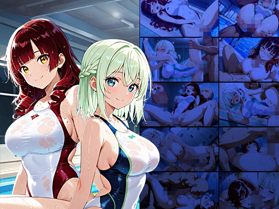 【4K】清楚な白スク水姉妹が部室で若手コーチの精液を争奪する孕ませ交尾 - サンプル画像 1