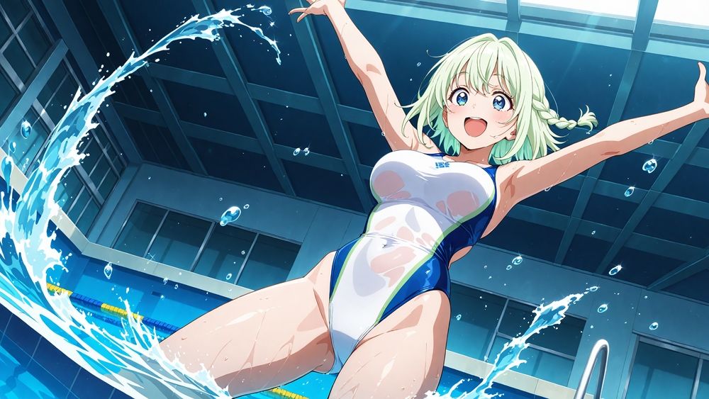 【4K】清楚な白スク水姉妹が部室で若手コーチの精液を争奪する孕ませ交尾 - サンプル画像 4