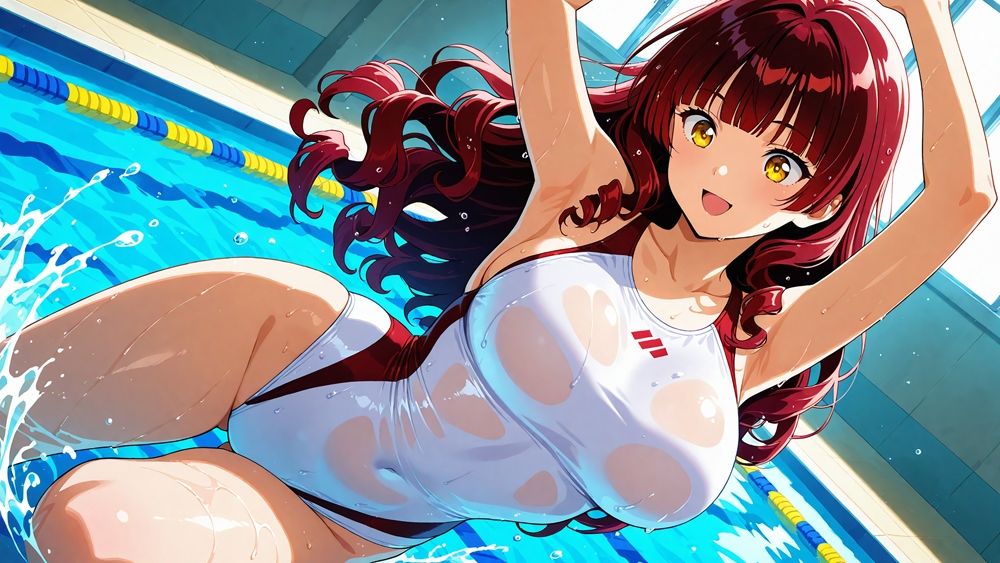 【4K】清楚な白スク水姉妹が部室で若手コーチの精液を争奪する孕ませ交尾 - サンプル画像 5