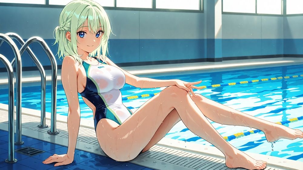 【4K】清楚な白スク水姉妹が部室で若手コーチの精液を争奪する孕ませ交尾 - サンプル画像 6