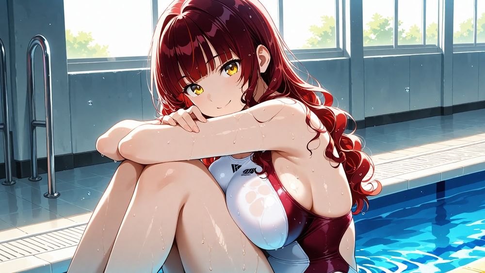 【4K】清楚な白スク水姉妹が部室で若手コーチの精液を争奪する孕ませ交尾 - サンプル画像 7