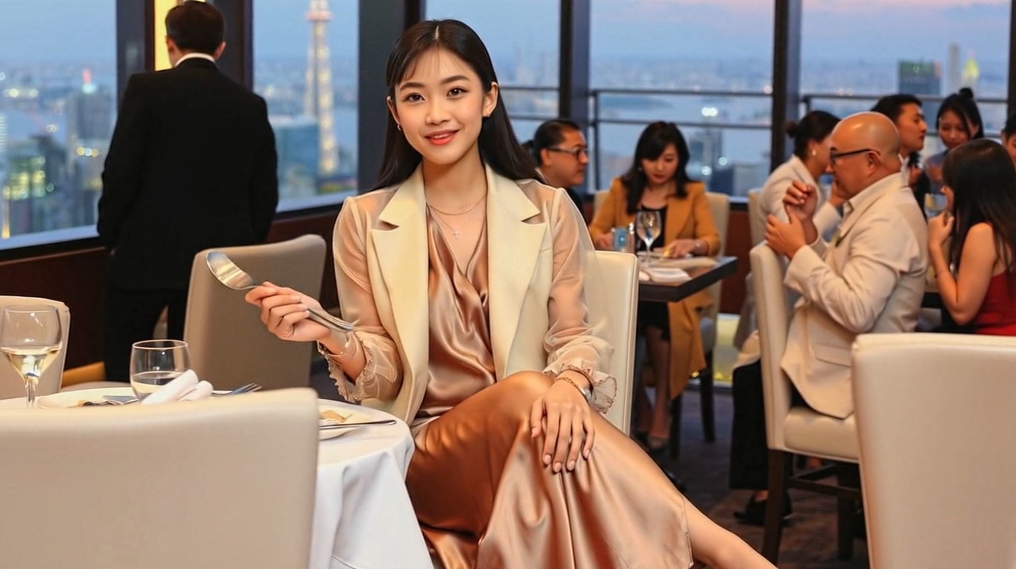 妄想18 レストランでお嬢様の開脚を給仕がお手伝い AI生成動画 - サンプル画像 4
