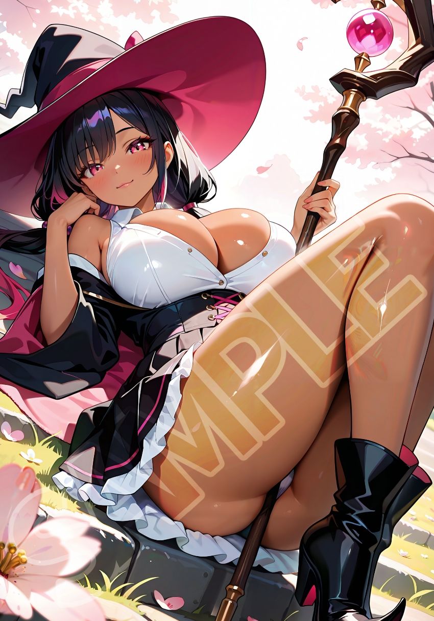 褐色黒魔女と桜デート - サンプル画像 2