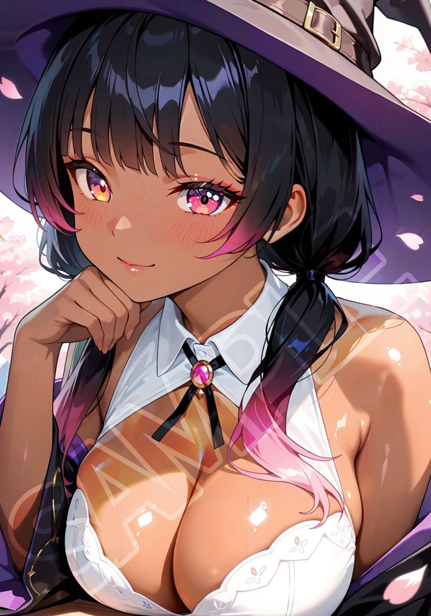 褐色黒魔女と桜デート - サンプル画像 3