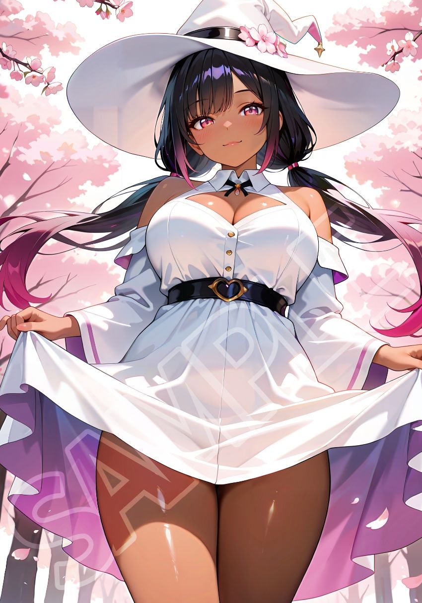 褐色黒魔女と桜デート - サンプル画像 4