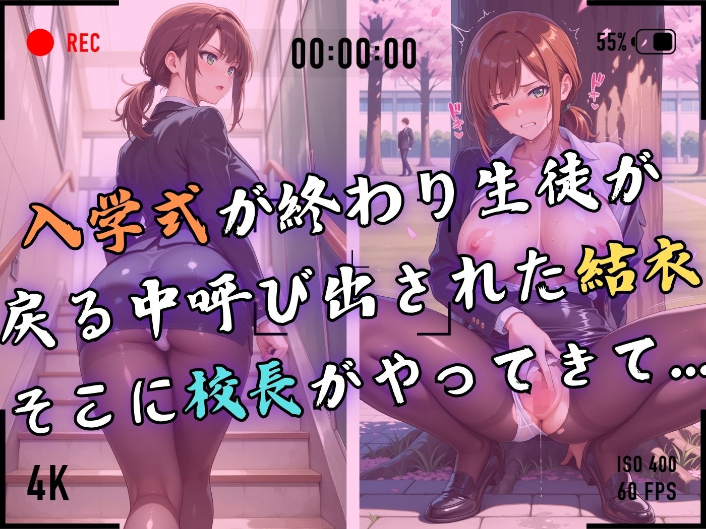【4Kイラスト】1万3000人の生徒を抱いた校長による篠原結衣への性指導（入学式編） - サンプル画像 4
