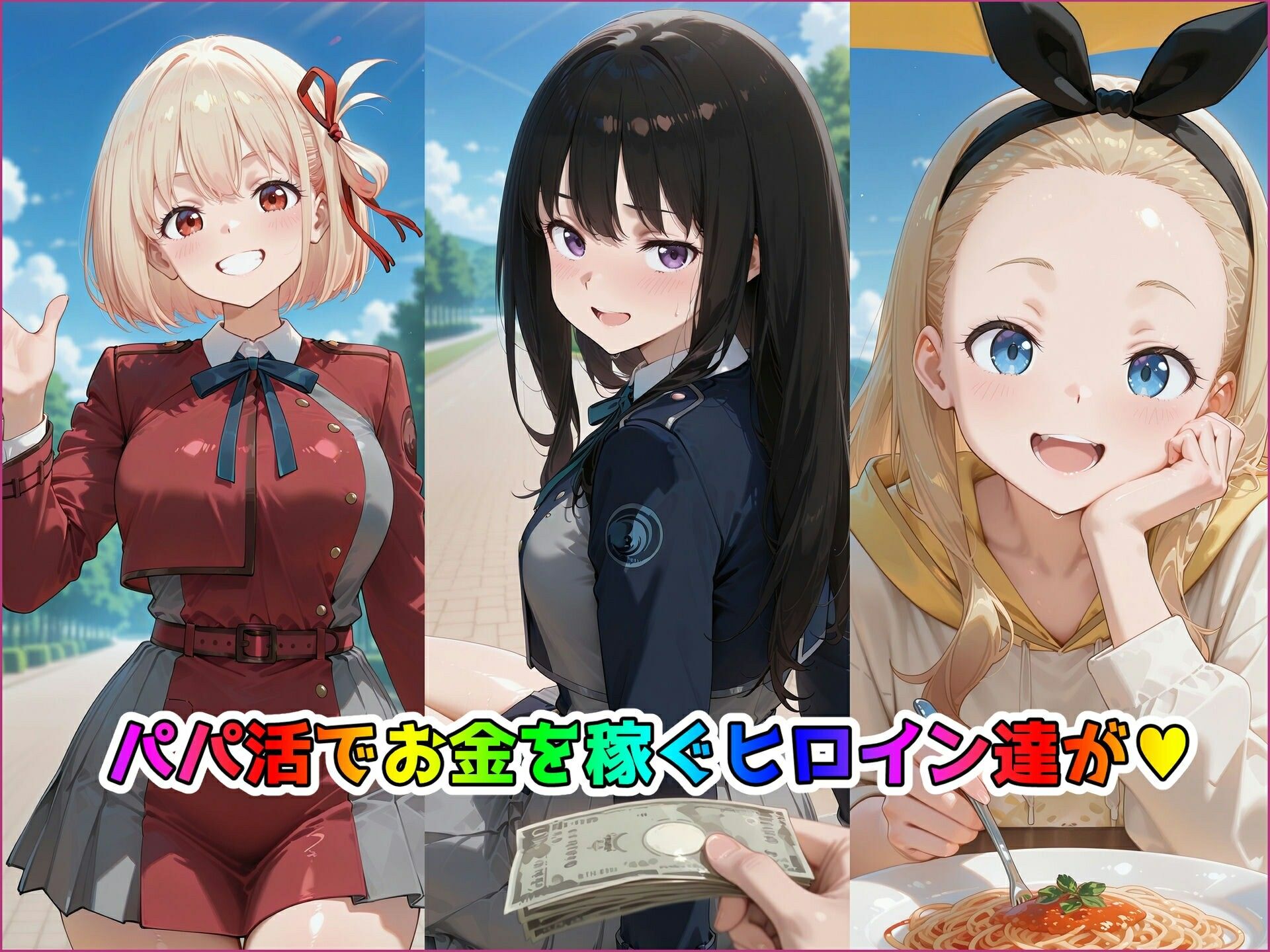 パパ活ヒロインと膣内射精えっちする話  リコ〇ス・リコ〇ルの三人編  錦〇千束＆井〇上たきな＆クル〇 - サンプル画像 2