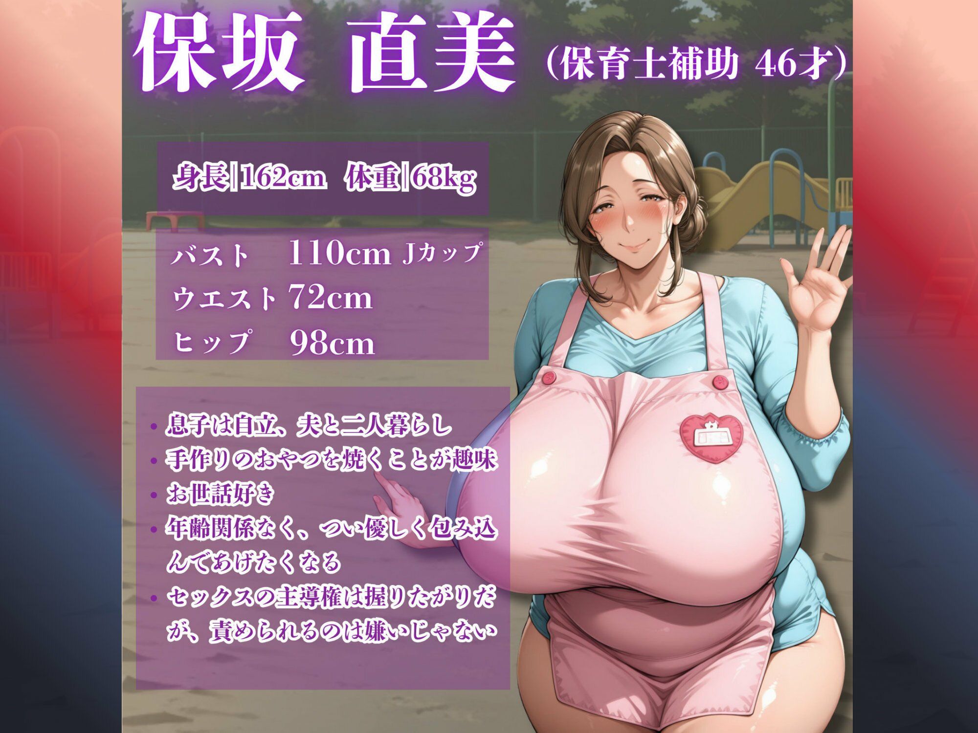 【セリフ入りあり】爆乳保育士補助（46才）なおみ先生デカマラおじさんと中出し搾精あそび - サンプル画像 1