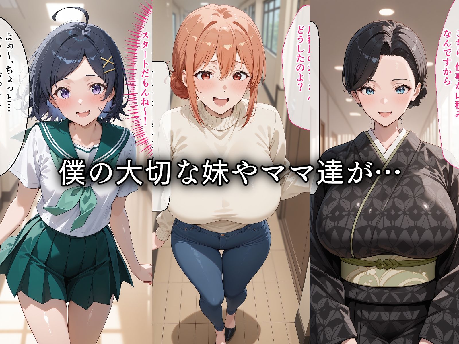 寝取られた巨乳ママと妹たち〜催〇アプリで種付け完了 - サンプル画像 1