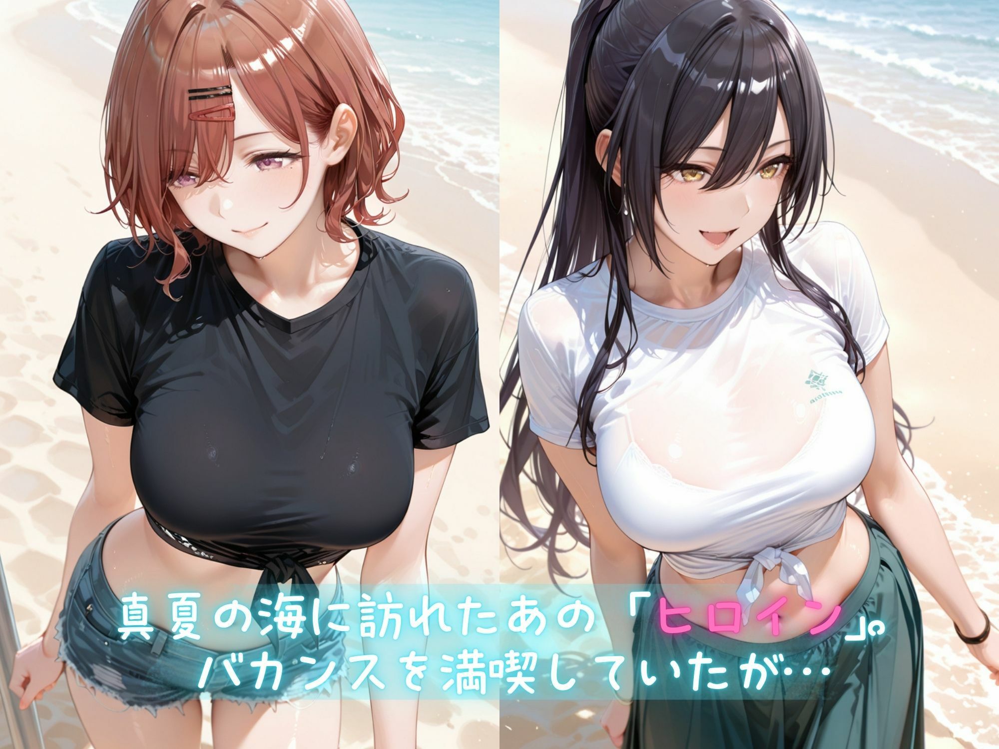 メス堕ちヒロイン  〜 ま●か＆さ●や 夏の海編 〜 - サンプル画像 1
