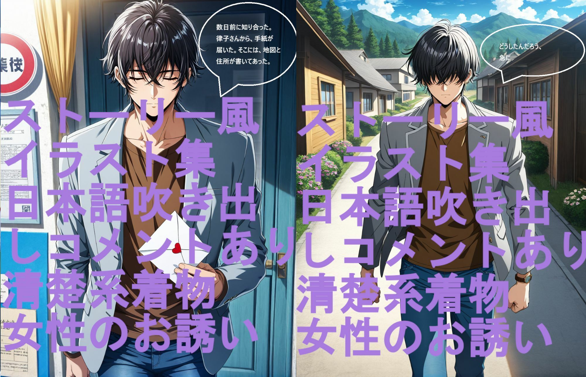 ストーリー風、イラスト集。日本語、吹き出しコメントあり。清楚系着物女性のお誘い。 - サンプル画像 1