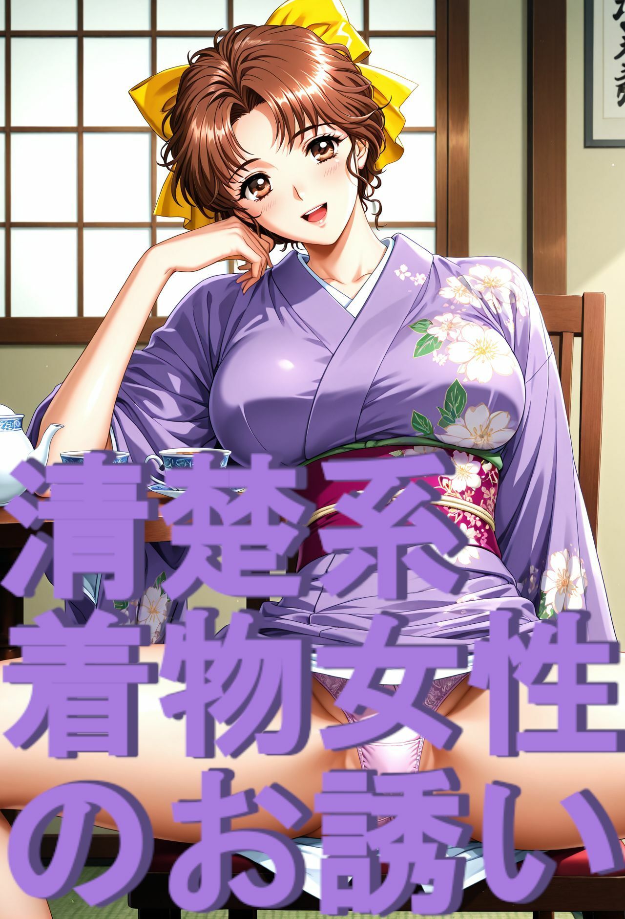 ストーリー風、イラスト集。日本語、吹き出しコメントあり。清楚系着物女性のお誘い。 - サンプル画像 8