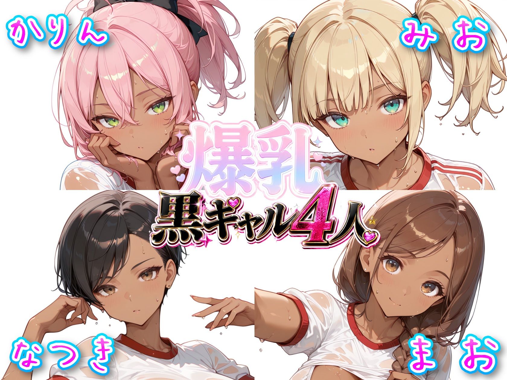 爆乳黒ギャル4人の真っ赤な体操服がパツパツで理性が飛ぶ件 - サンプル画像 1