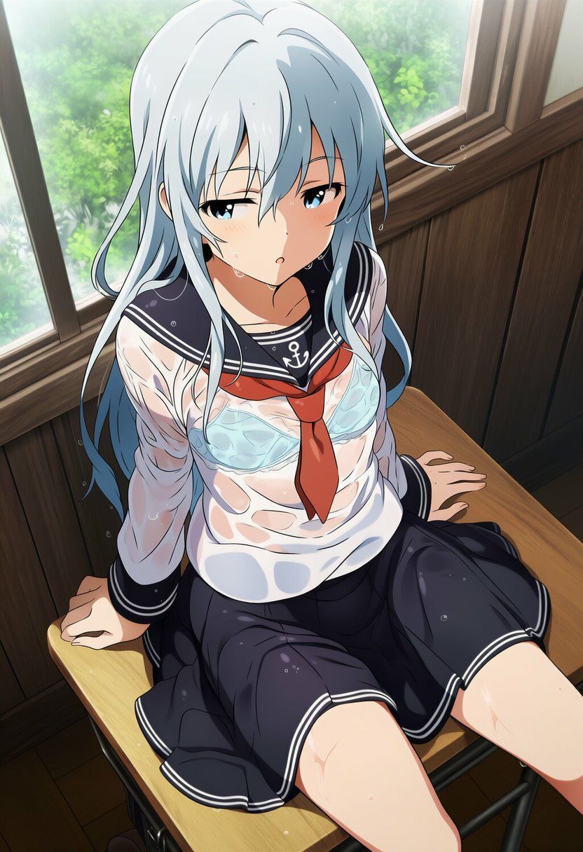 盗撮＆濡れ透けフェチ特化 2020年代アニメ作画特集 艦隊少女たちの濡れ透け教室生着替え その3 -500枚を撮影- - サンプル画像 7