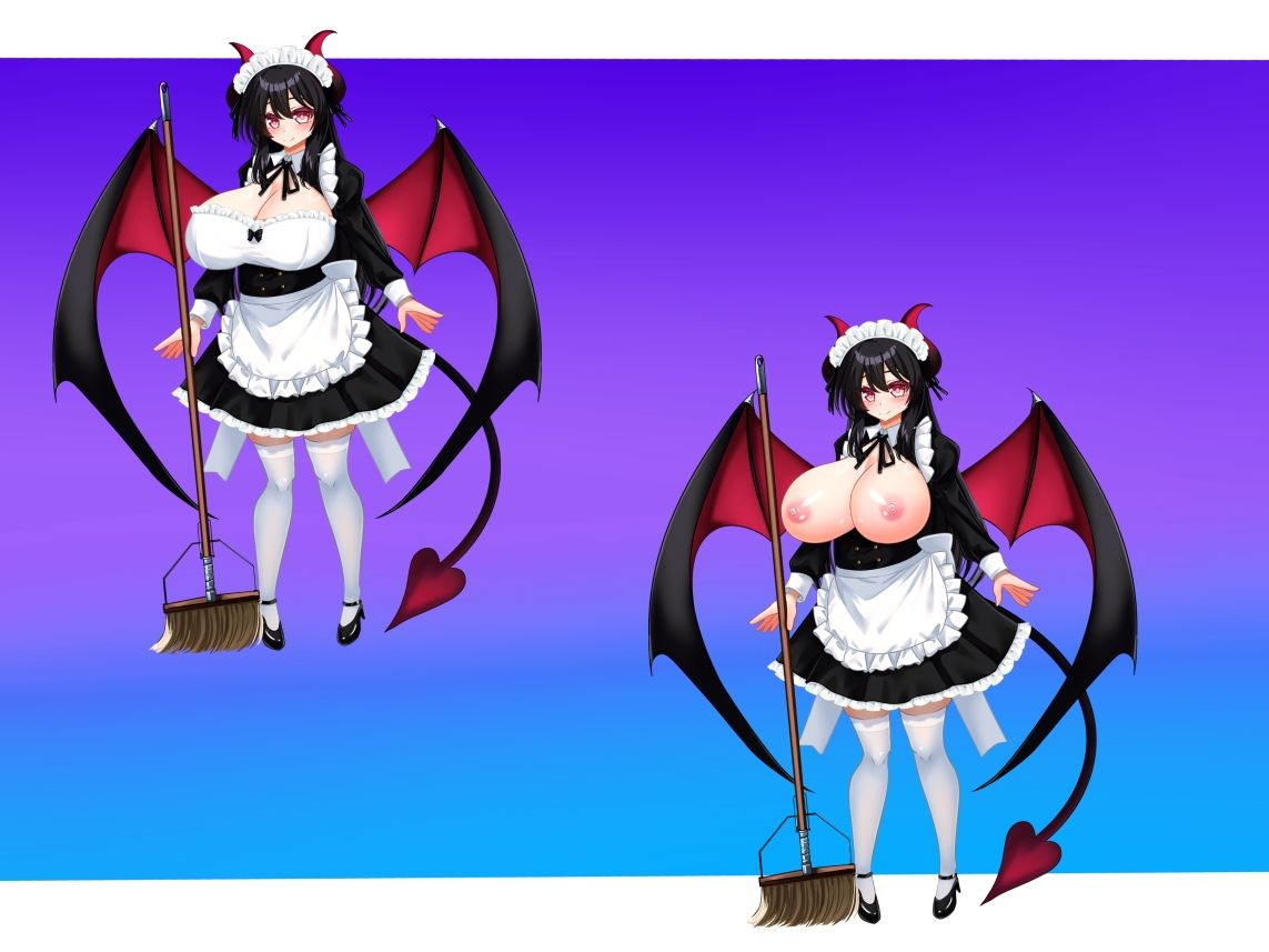 立ち絵素材 黒髪の女の子（サキュバス・メイド差分） - サンプル画像 4