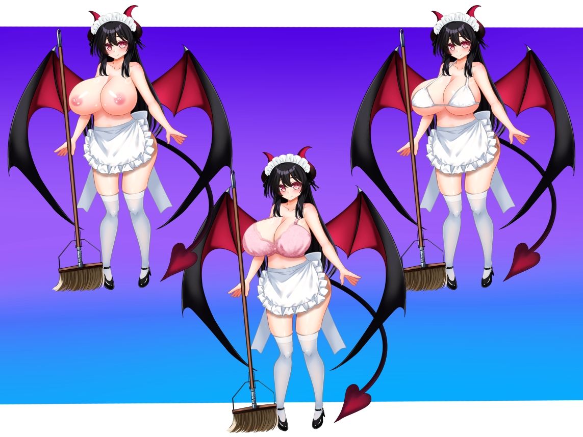 立ち絵素材 黒髪の女の子（サキュバス・メイド差分） - サンプル画像 5