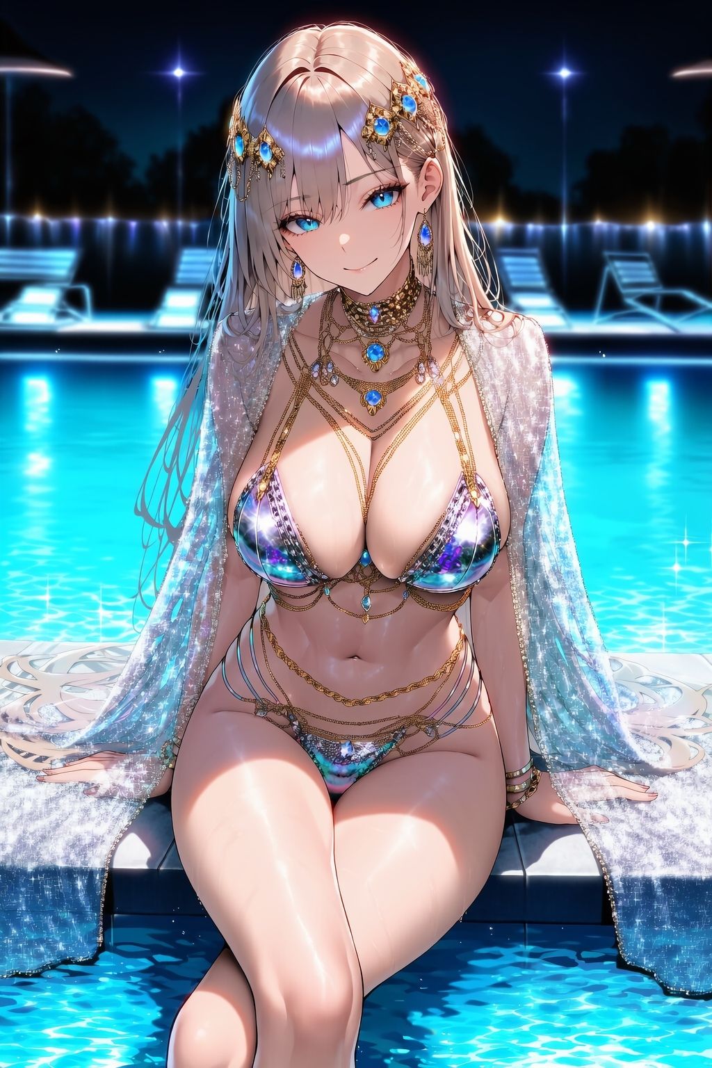 ドスケベ水着でナイトプールに来た姫が即生ハメされてアヘ顔晒すまで - サンプル画像 1