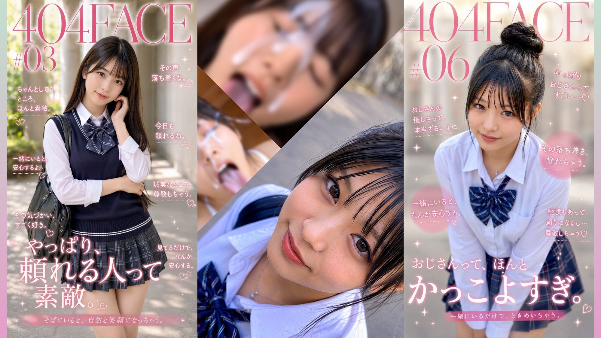 【404FACE】反転世界スキルを使いJK無双してしまうおじさんの世界線！大量顔射☆おまけ込み計36発射☆【4K超高画質動画】Facial Compilation - サンプル画像 2