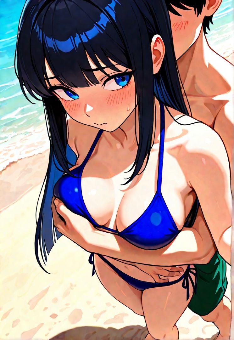 黒髪委員長とやってみた。（夏・海編） - サンプル画像 3