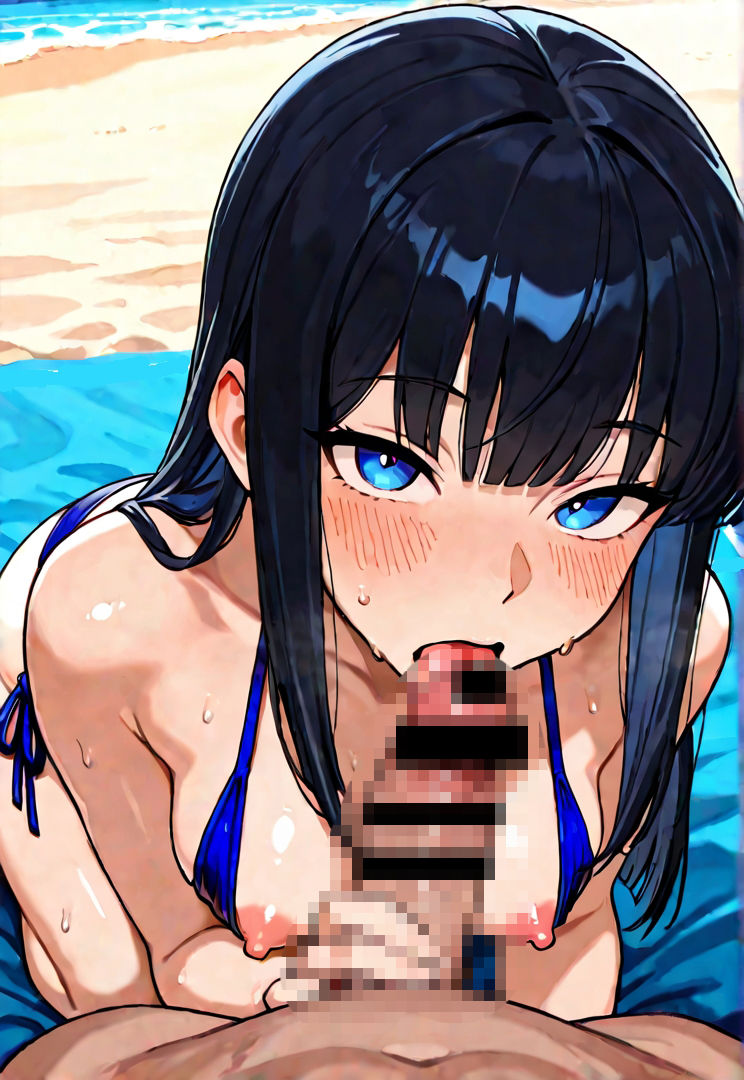 黒髪委員長とやってみた。（夏・海編） - サンプル画像 4