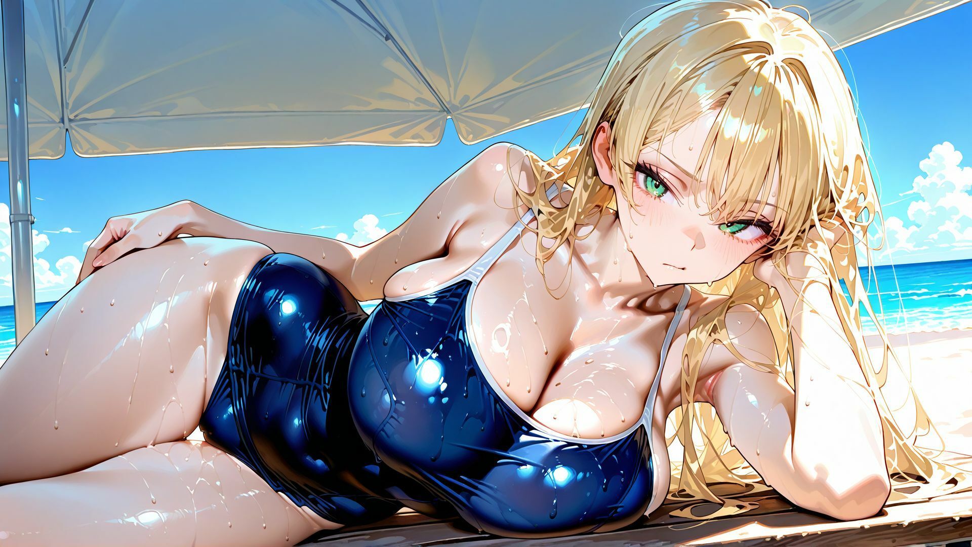 【4K】スク水姿の巨乳JKを、夏の海で汗だく中出しセックス - サンプル画像 4