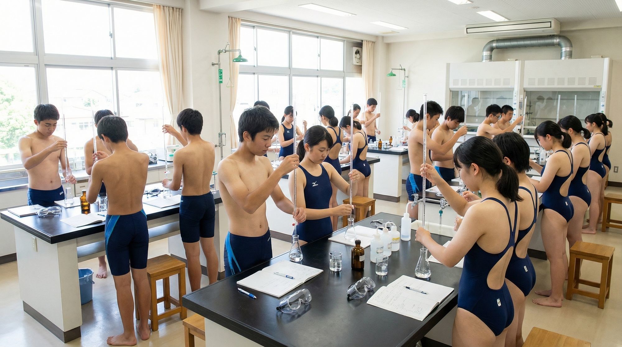 制服がスク水の学校 - 理科実験 - - サンプル画像 1