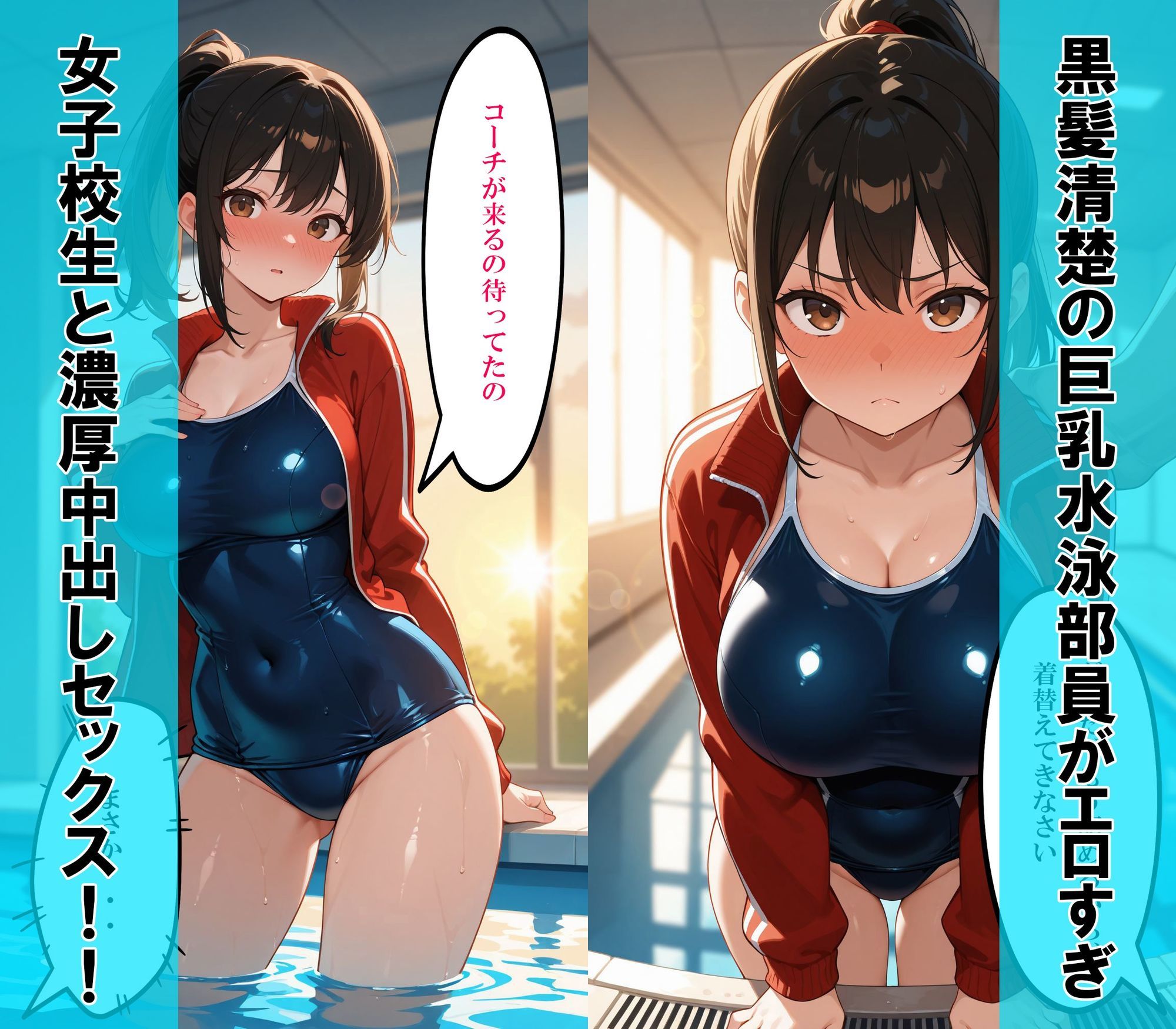 【セリフ付き】コーチが好きすぎる純粋清楚の巨乳水泳部員といちゃらぶ中出しセックスやり放題 - サンプル画像 1