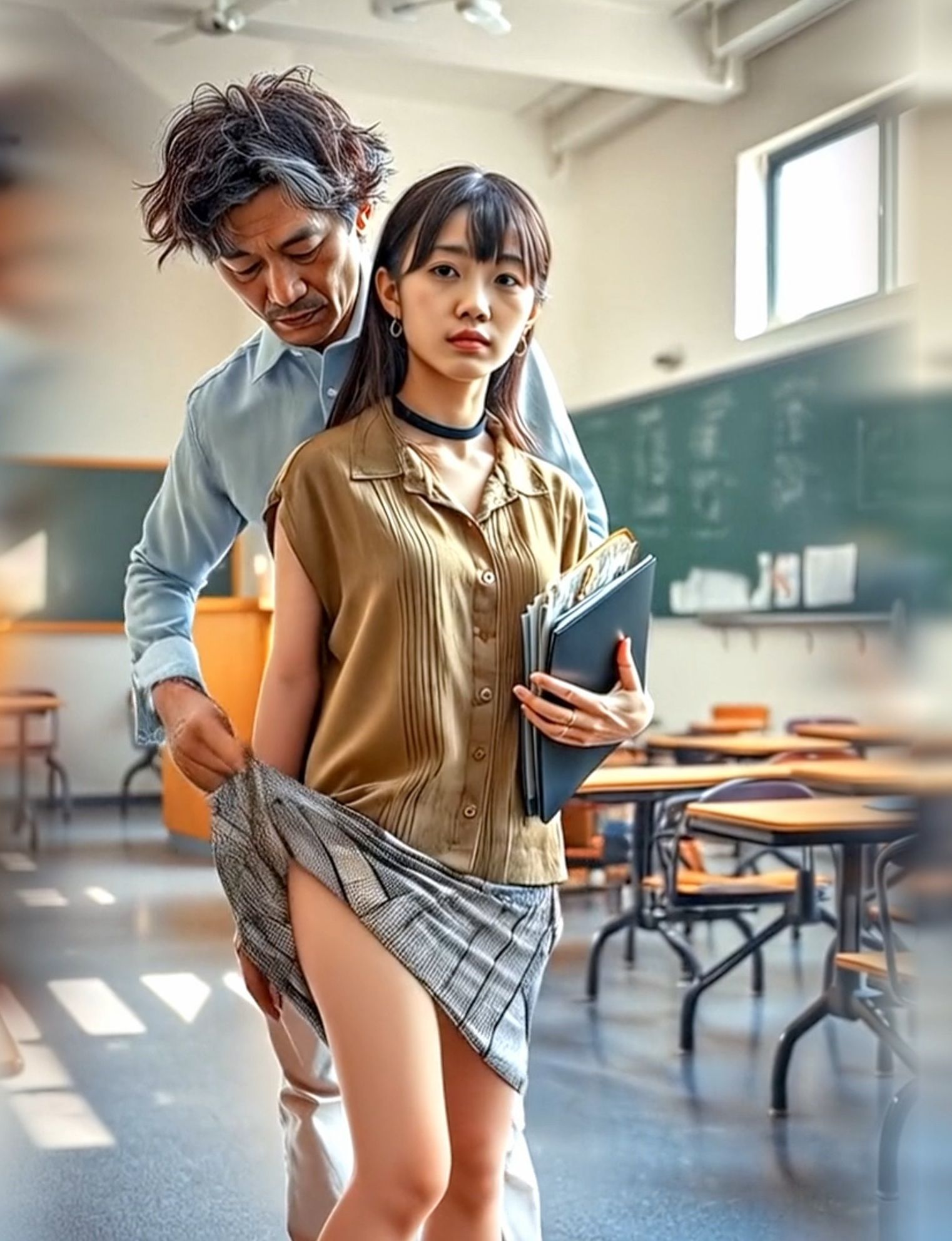 妄想30-2 放課後の教室で女教師が狙われる AI生成動画 - サンプル画像 1