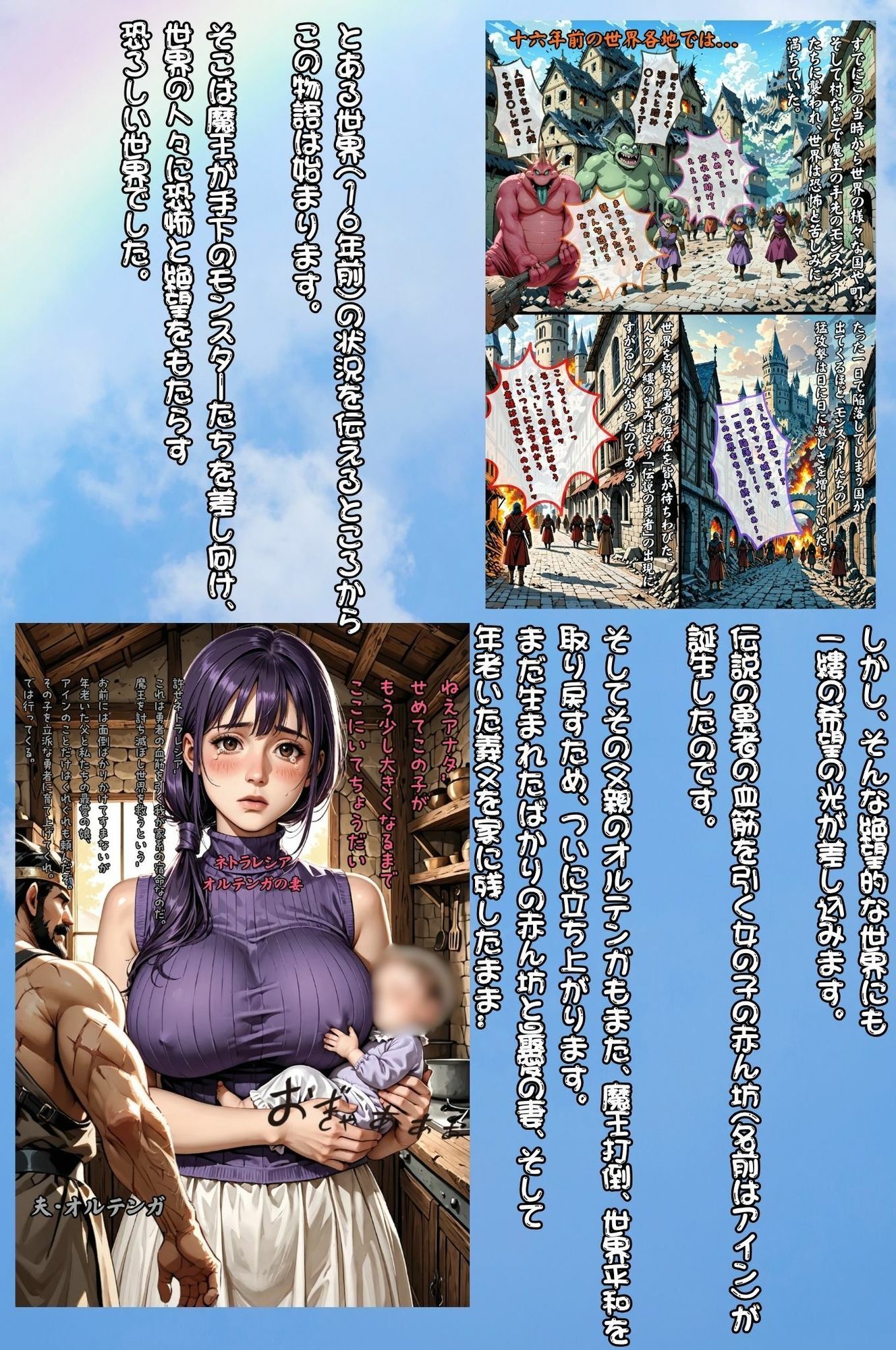 絶倫義父と寝取られ嫁 〜夫が魔王を倒すために一人旅に出ている間に 伝説の勇者の血を絶やしてはいけないからという理由で嫁が毎日義父に種付けされていたお話〜 - サンプル画像 1