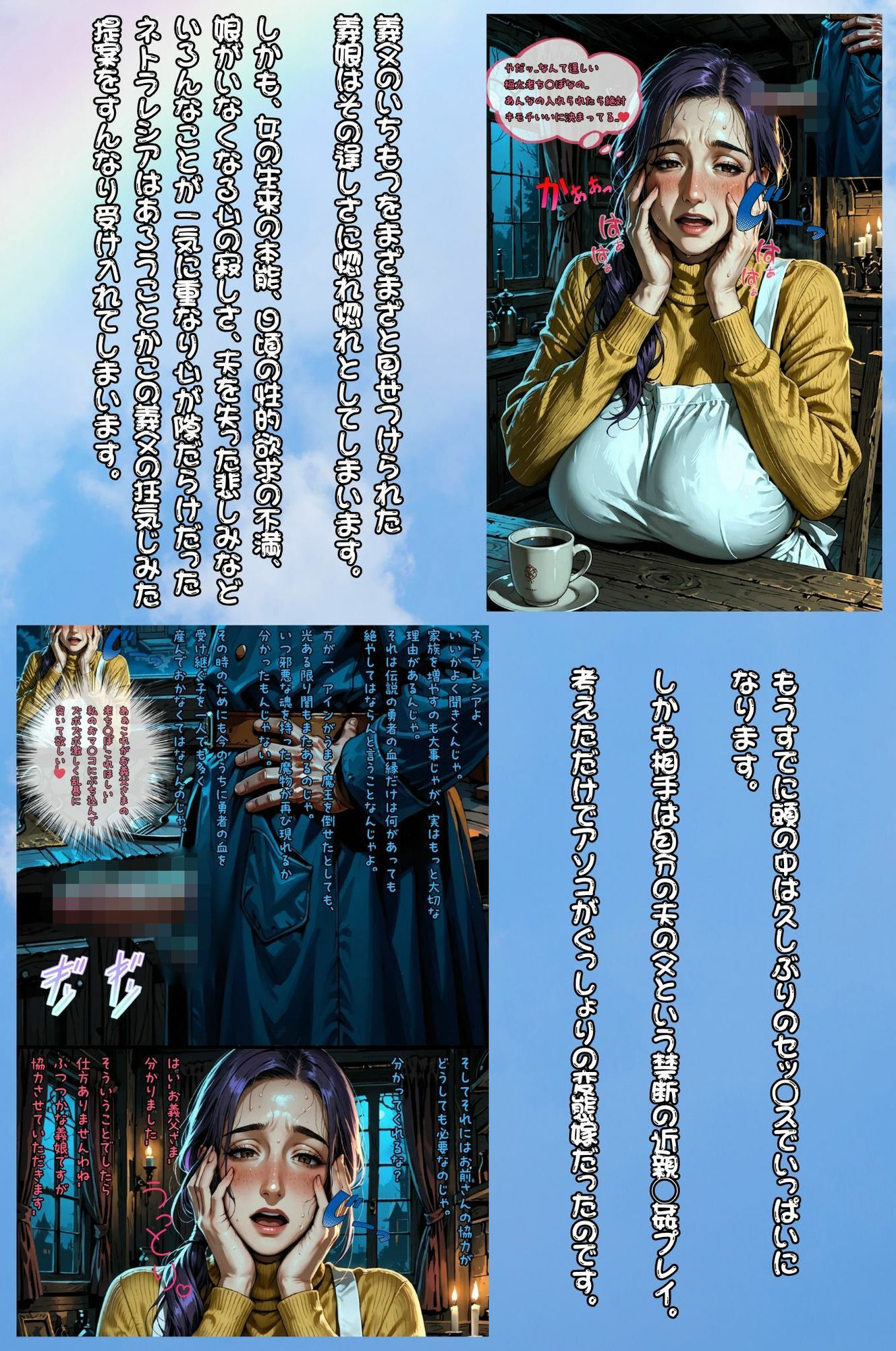 絶倫義父と寝取られ嫁 〜夫が魔王を倒すために一人旅に出ている間に 伝説の勇者の血を絶やしてはいけないからという理由で嫁が毎日義父に種付けされていたお話〜 - サンプル画像 4